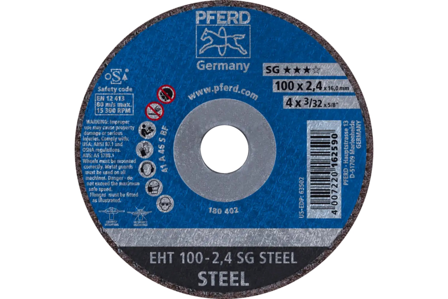 Picture of Pferd Cut-Off Wheel, 4" X 3/32 X 5/8, Sg Steel, T1, Aluminum Oxide